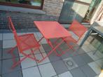 Metalen, plooibaar terrastafeltje + 2 stoelen, Tuin en Terras, Ophalen, Zo goed als nieuw, Metaal, Inklapbaar