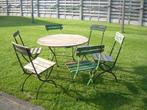 tuintafel rond +6stoelen,3 ligstoelen,tuinkachel, Enlèvement, Utilisé