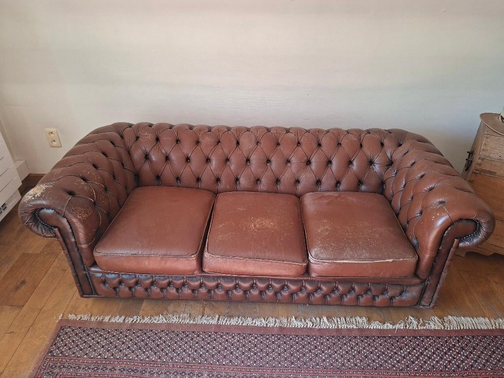 chesterfield, Maison & Meubles, Canapés | Salons, Enlèvement, Utilisé, Cuir, Trois personnes