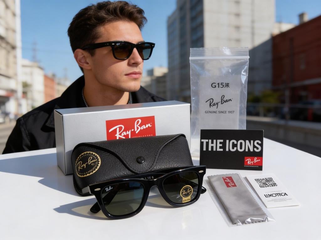 Ray-Ban Wayfarer RB2140 Original Noir G15 50-22 Made in Ital, Bijoux, Sacs & Beauté, Lunettes de Soleil & Lunettes | Hommes, Ray-Ban