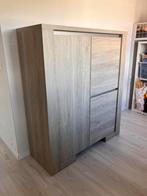 Barkast zandgrijs H158/B135,5/D51,5, Comme neuf, 100 à 150 cm, Autres essences de bois, Avec tablette(s)