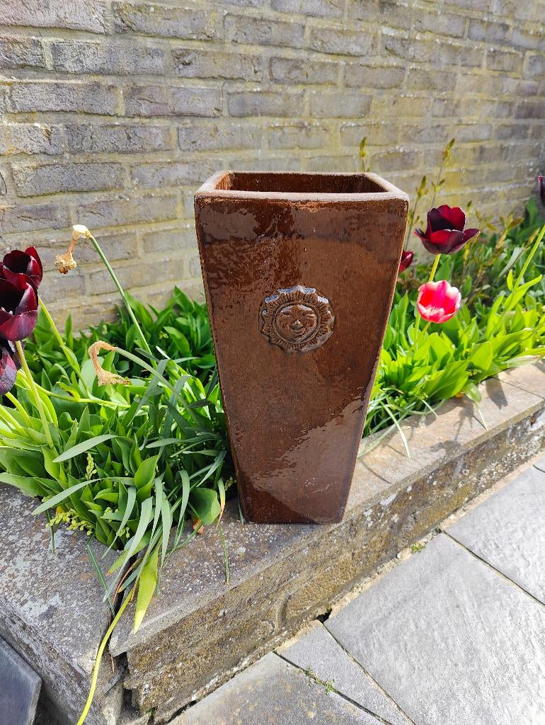 Keramieken plantenbak / bloembak met zonnetekening, Ophalen, Gebruikt