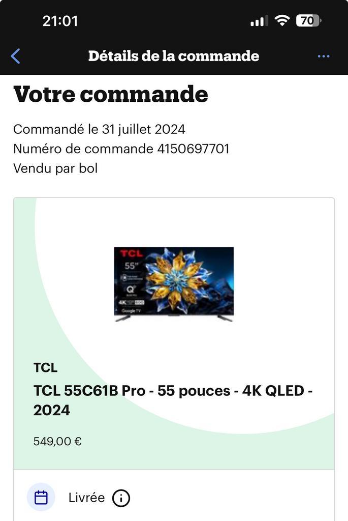 TV TCL 55 pouces 4K QLED (2024) – Pour pièces / écran cassé, Tickets & Billets, Réductions & Chèques cadeaux, Autres
