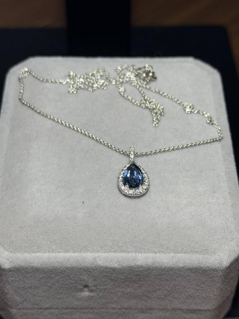 Pendentif Saphir & Diamants Naturels OR 18K + Certificat, Handtassen en Accessoires, Kettinghangers, Ophalen, Nieuw, Met edelsteen