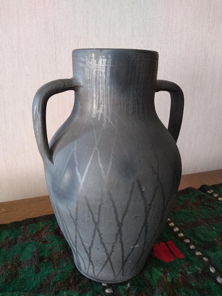 kruik grijs vaas steen h37cm halsbreedte 12cm/diam moederdag, Ophalen of Verzenden, Nieuw, Steen