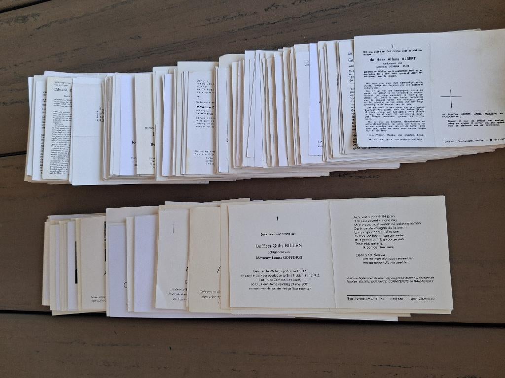 Rouw-Bidprentjes WELLEN 630 stuks, Verzamelen, Bidprentjes en Rouwkaarten, Ophalen, Bidprentje