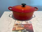 Vintage Le Creuset braadpan 22 cm ovaal Volcanic, Huis en Inrichting, Gebruikt, Gietijzer, Ophalen of Verzenden, Keramische plaat