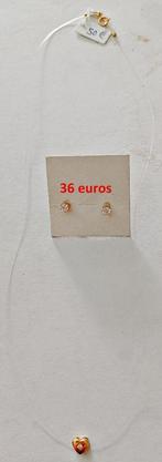 Collier petit coeur or 18K + boucles avec 1 zircon NEUFS, Bijoux, Sacs & Beauté, Or, Enlèvement ou Envoi, Avec pendentif, Neuf