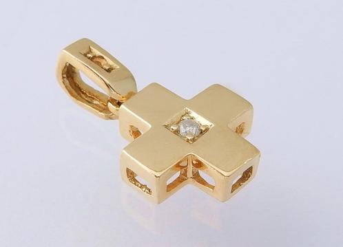 18 karaat Gouden Kruis Hanger Kruisje Kettinghanger Diamant, Bijoux, Sacs & Beauté, Pendentifs, Neuf, Or, Or, Croix ou Symbole