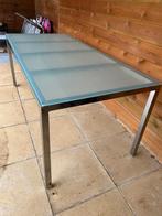 Tafel 180cmx85cm (inox onderstel & glazen tafelblad), Huis en Inrichting, Ophalen, 50 tot 100 cm, Zo goed als nieuw, Vijf personen of meer