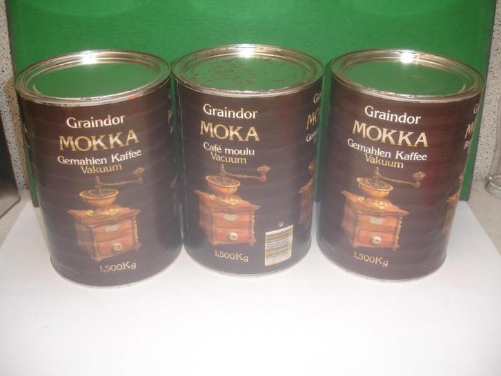 Oude lege blikken van Graindor, Verzamelen, Blikken, Gebruikt, Koffie, Overige merken, Ophalen of Verzenden