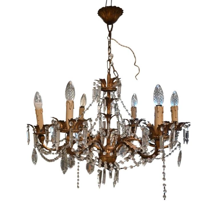 Lustre en cristal français — métal doré — 6 bras, Antiquités & Art, Antiquités | Éclairage, Enlèvement