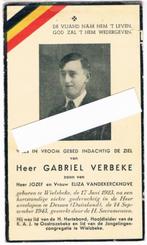 Oorlog. Verbeke Gabriel. ° Wielsbeke 1923 † Dessau (D) 1943, Verzamelen, Bidprentjes en Rouwkaarten, Bidprentje, Ophalen of Verzenden