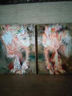 Abstract tweeluik op hout geschilderd 20x30cm  (LiRa-Art), Antiquités & Art, Art | Peinture | Abstraite, Enlèvement