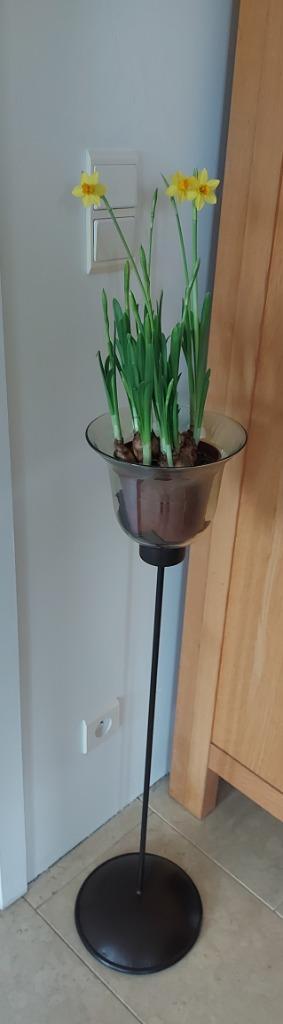 Glazen vaas in metalen staander, Huis en Inrichting, Woonaccessoires | Vazen, Zo goed als nieuw, Overige kleuren, 75 cm of meer
