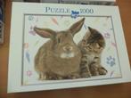 puzzle lapin et chat -- 1000 mcx, Hobby & Loisirs créatifs, Comme neuf, 500 à 1500 pièces, Puzzle, Enlèvement ou Envoi