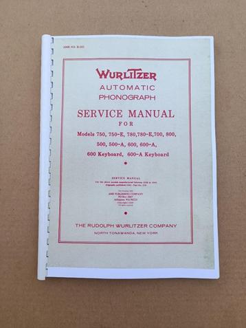Service Manual: Wurlitzer 500 / 800 (1941) jukebox nieuw !!  beschikbaar voor biedingen