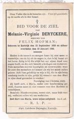 Bp. Deryckere Melanie.  Kortrijk 1820 † Kortrijk 1906, Verzamelen, Bidprentjes en Rouwkaarten, Ophalen of Verzenden, Bidprentje