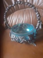 Blauw glazen potje in gietijzeren onderstel, Antiek en Kunst, Ophalen of Verzenden
