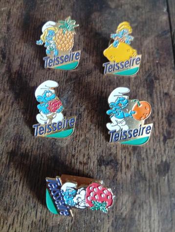 Série complète des 5 pin's Schtroumfs Tesseire (1993). beschikbaar voor biedingen