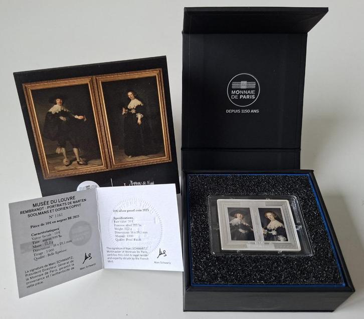 Frankrijk zilveren 10 euro 2025 Rembrandt proof, Postzegels en Munten, Munten | Europa | Euromunten, Losse munt, 10 euro, Frankrijk