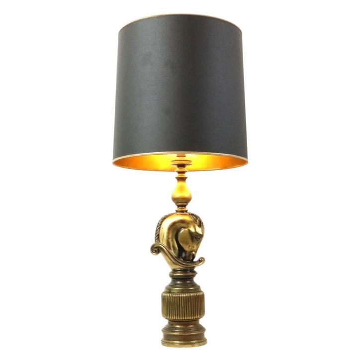 Lusterie Deknudt Vintage Paardenkop Tafelamp XL Messing, Antiek en Kunst, Antiek | Verlichting, Ophalen of Verzenden