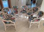 Zes witte Rotan stoelen met stof bekleed, Huis en Inrichting, Stoelen, Ophalen, Zo goed als nieuw, Stof