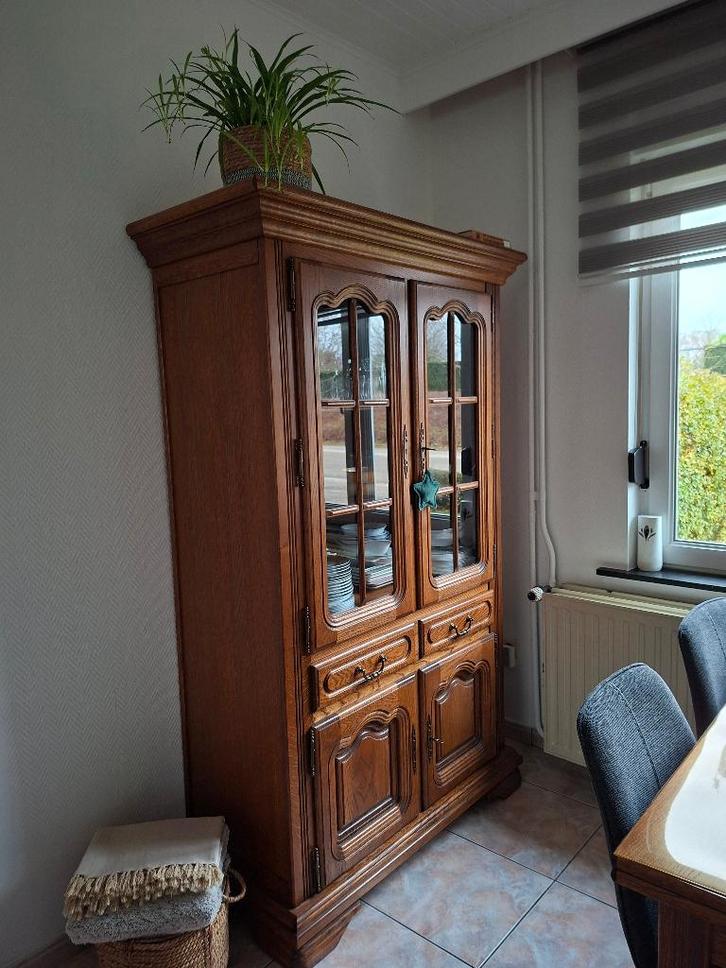 Massief houten vitrinekast / buffetkast / servieskast, Huis en Inrichting, Kasten | Vitrinekasten, Gebruikt, 150 tot 200 cm, 100 tot 150 cm