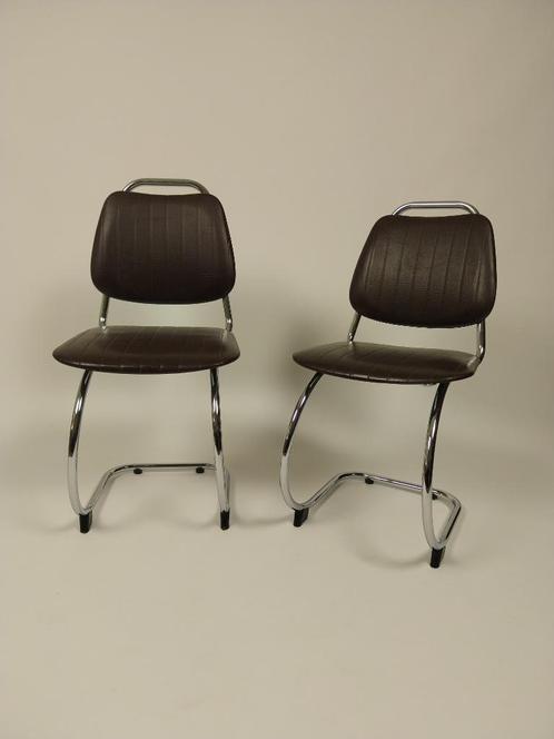 2 x Vintage Cantileverstoelen, jaren 70, Huis en Inrichting, Bureaustoelen, Gebruikt, Bureaustoel, Bruin, Ophalen