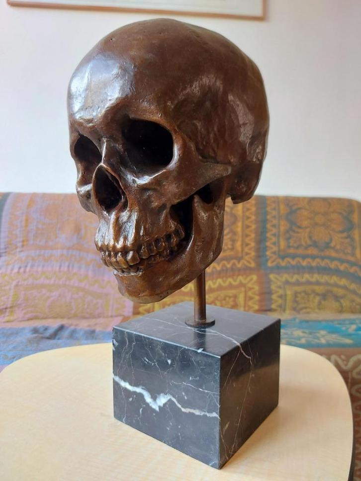 Prachtig Zwaar Bronzen Beeld Schedel Skull, Antiek en Kunst, Kunst | Beelden en Houtsnijwerken, Ophalen of Verzenden