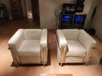 Replica CORBUSIER LC2 type zeteltjes in wit leder, Huis en Inrichting, Fauteuils, Ophalen, Zo goed als nieuw