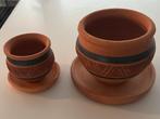 Terracotta potjes met schoteltjes, Antiek en Kunst, Ophalen of Verzenden