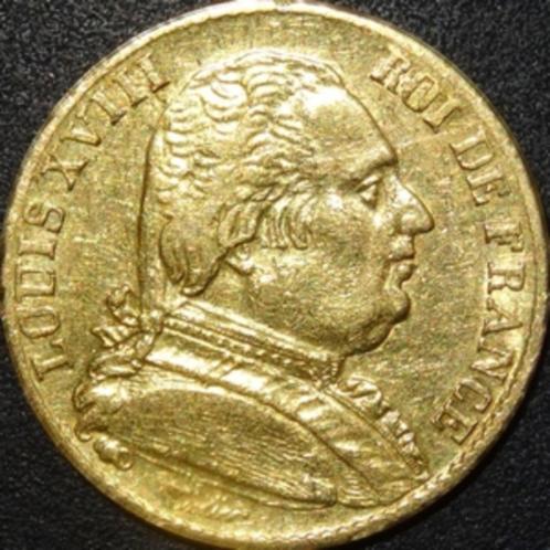 Goud - Frankrijk - 20 Francs - Louis XVIII - 1814, Postzegels en Munten, Munten | Europa | Niet-Euromunten, Losse munt, Frankrijk