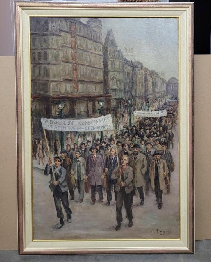 Leo BUNNENS, Staking van de kunstenaars in '47, Antiek en Kunst, Kunst | Schilderijen | Klassiek, Ophalen of Verzenden