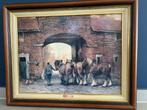 Prachtig boerderijtafereel - Olieverfschilderij trekpaarden, Ophalen