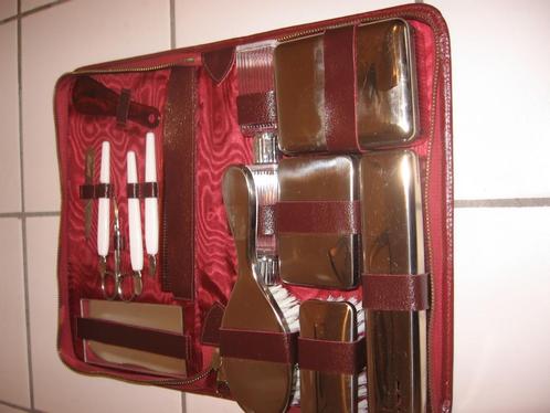 Bijgesneden toilettas en manicurekoffer, leren rand, Handtassen en Accessoires, Toilettassen, Nieuw, Heer, Overige kleuren, Ophalen of Verzenden