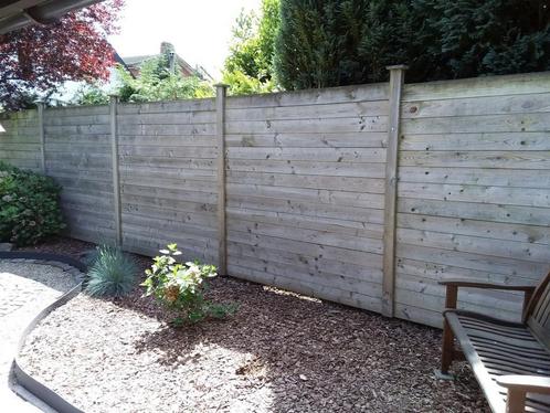 Blokhut planken en palen in goede staat, Tuin en Terras, Schuttingen, Gebruikt, Hout, Ophalen