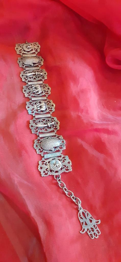Bracelet moyen Orient metal argenté sans poinçon, Handtassen en Accessoires, Antieke sieraden, Armband, Zilver, Ophalen of Verzenden