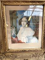 Aquarel op papier „Young Woman Leaning” - Gesigneerd - 1841, Antiek en Kunst, Kunst | Schilderijen | Klassiek, Ophalen