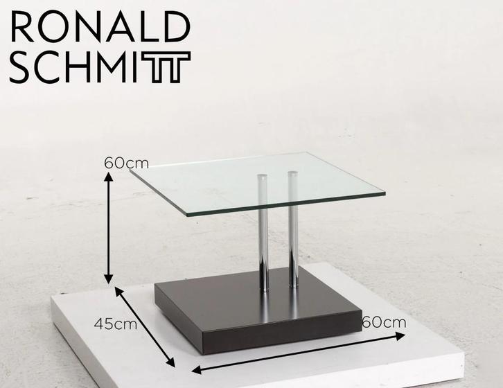 Ronald Schmitt design bijzettafel glas/chroom zwart 60x60, Huis en Inrichting, Tafels | Bijzettafels, Gebruikt, Vierkant, 45 tot 60 cm