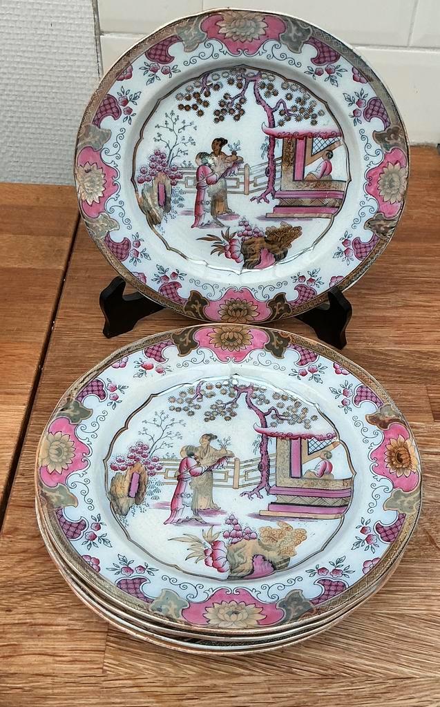 5 antieke borden ‘Roze Canton’, Antiek en Kunst, Antiek | Porselein, Ophalen of Verzenden