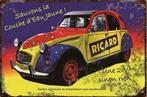 Reclamebord vintage Ricard 2CV (2) - mancave poolhouse nieuw, Verzamelen, Ophalen of Verzenden, Zo goed als nieuw, Reclamebord