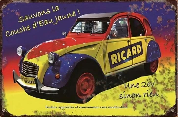 Reclamebord vintage Ricard 2CV (2) - mancave poolhouse nieuw, Verzamelen, Merken en Reclamevoorwerpen, Zo goed als nieuw, Reclamebord