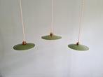 Trio van groen geëmailleerde industriële hangers, Ophalen of Verzenden