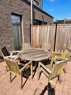 Ronde tafel teak met 6 stoelen, Tuin en Terras, Ophalen, Gebruikt