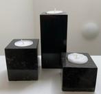 marmer waxinelichtjes theelichtjeshouder zwart setje van 3, Comme neuf, Enlèvement, Autres matériaux, Chandelier
