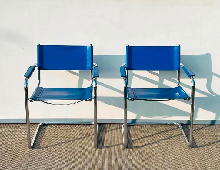 2 MG5 stoelen M. GRASSI / M. BREUER # BAUHAUS # Vintage 80s, Huis en Inrichting, Stoelen, Gebruikt, Twee, Kunststof, Leer, Metaal