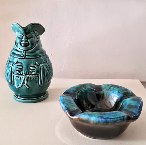 Cruche et cendrier Toby en poterie émeraude Vintage, Antiquités & Art, Antiquités | Céramique & Poterie, Enlèvement ou Envoi