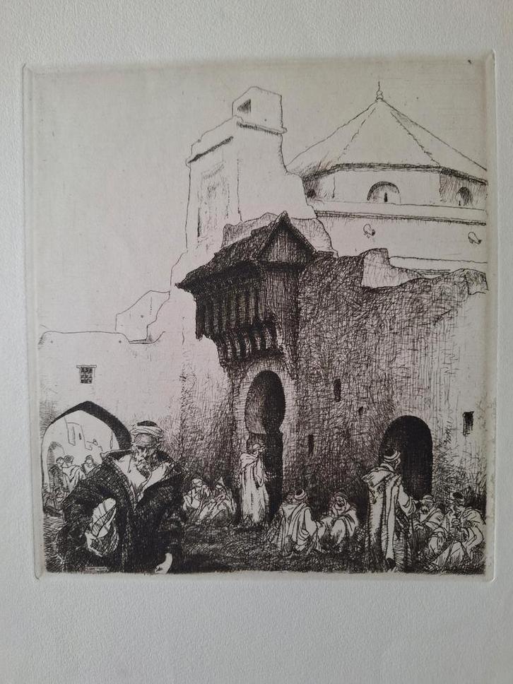 Ets Isidoor Van Mens Oosters tafereel, Antiek en Kunst, Kunst | Etsen en Gravures, Ophalen of Verzenden