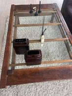 Salon tafel eik en glas antiek, Huis en Inrichting, Ophalen, Zo goed als nieuw, Glas
